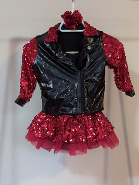 Weissman Red Sequin Tutu Dress with Black Shiny Vest